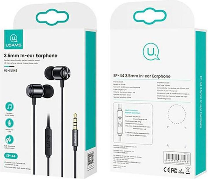 Produktbild Usams Słuchawki stereo EP-44 jack 3.5mm czarny/black HSEP4401 (US-SJ548) (ANC, Kabelgebunden)