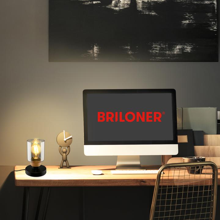 Produktbild Briloner Tischleuchte, mit Holz, Rauchglas, 1xE27/max.10W (E27)