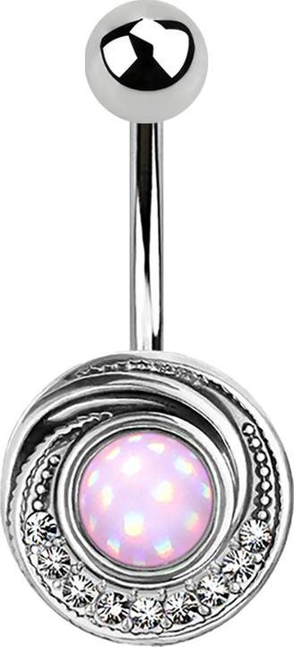 Star Piercing Banane silber Wirbel mit Kristall und Epoxidstein pink (Messing, Chirurgenstahl 316L)