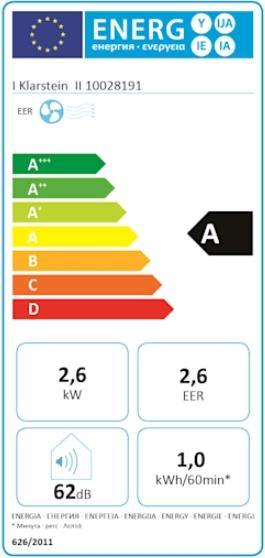 Energie-Label Klarstein Metrobreeze 9 New York City (40 m², 9000 BTU/h)