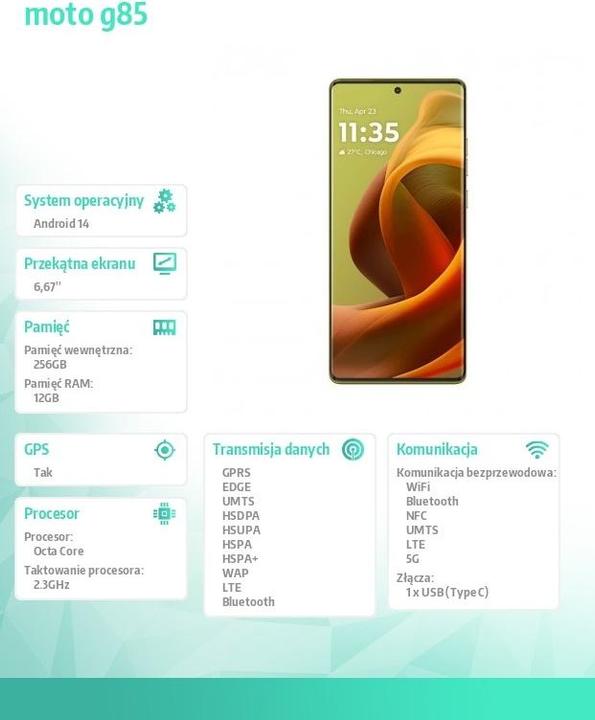 Produktbild Motorola Moto G85 (256 GB, Olive Green, 6.67", Dual SIM, 50 Mpx, 5G)