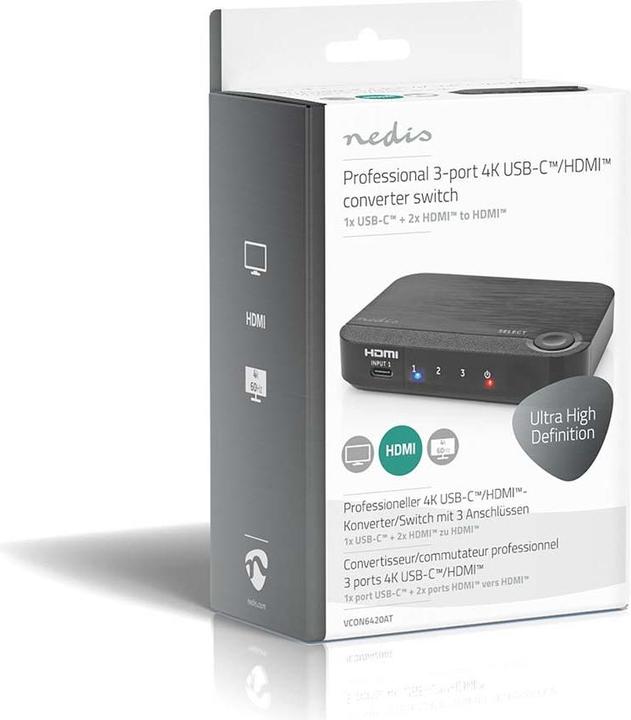 Actual product image Nedis HDMI ™ Converter | 1x USB-C™ / 2x HDMI™ Input | 1x HDMI™ Output | 1-way | 4K@60Hz | 18 Gbps