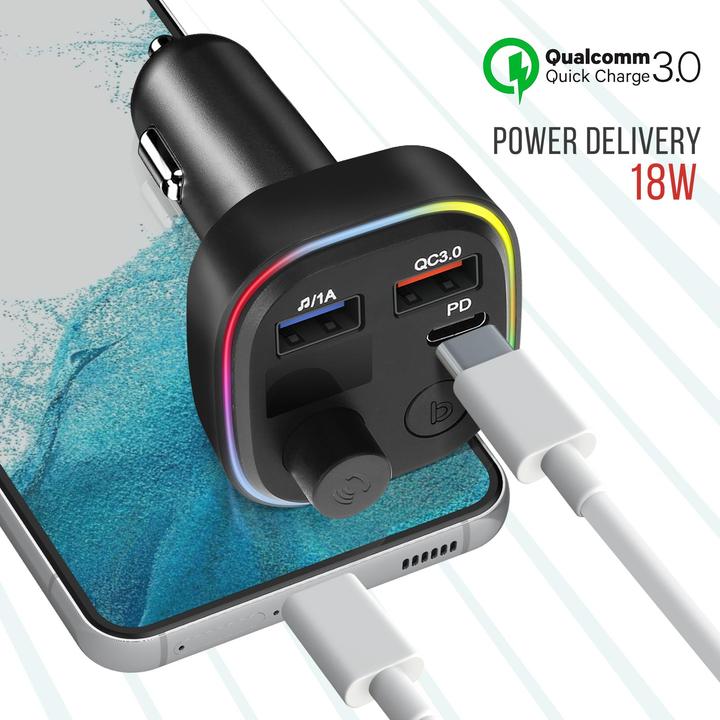 Image du produit Avizar Émetteur FM, connecteurs USB QC 3.0 + USB-C 18W