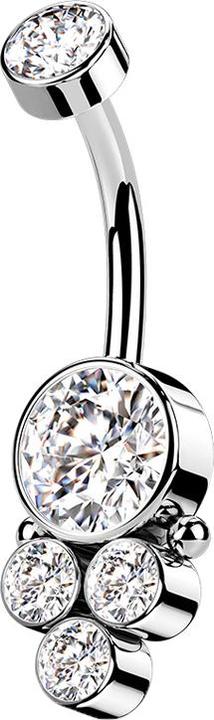 Star Piercing Banane Innengewinde silber Scheibe mit Kristall und vier Kristallen (ohne Messing, Chirurgenstahl 316L)