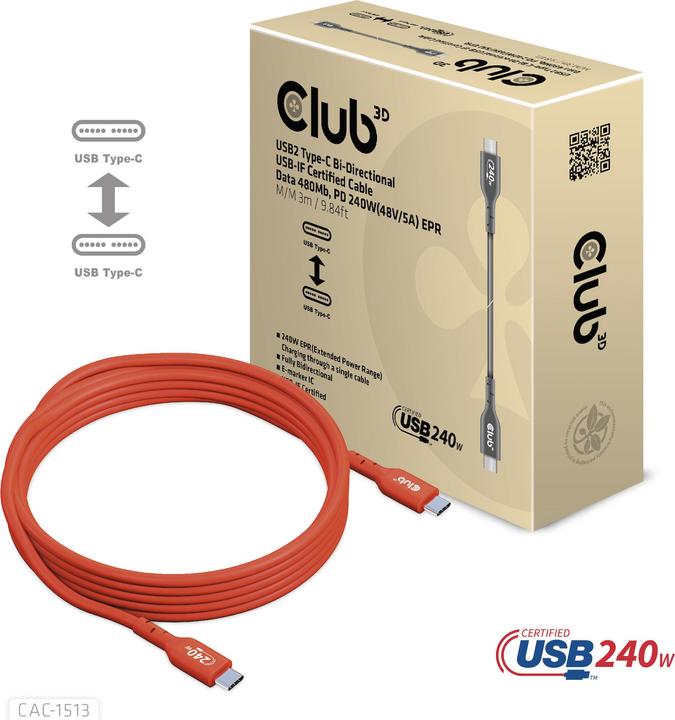 Actual product image Club 3D USB C - USB C (3 m, USB 2.0)