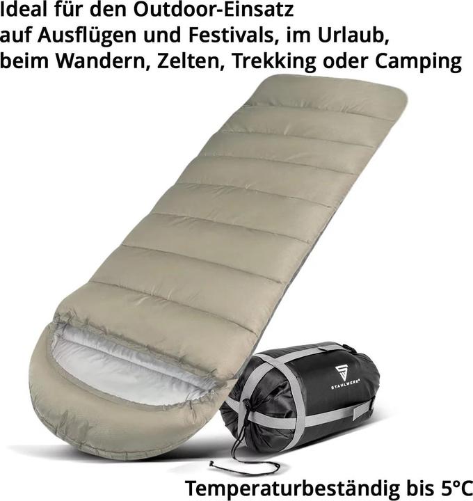 Produktbild Stahlwerk Schlafsack SB-600 ST - Outdoorschlafsack bis 5°C, Füllung 330g/m2 (220 cm)