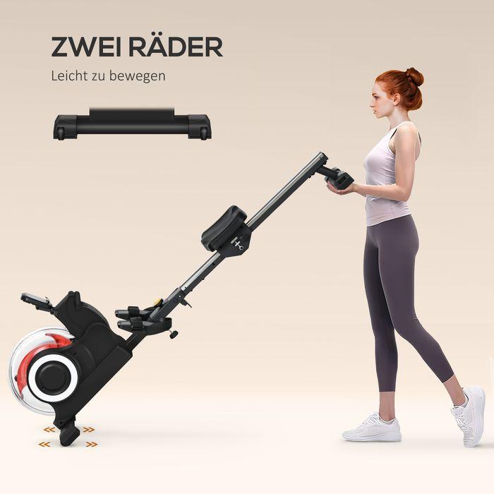 Actual product image Swisshandel24 Water rowing machine, foldable, 6 resistances, display, mobile phone holder, up to 120kg, metal