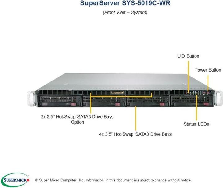 Nährwerte und Zutaten Supermicro 5019C-WR: LGA1151, 2x500W NT