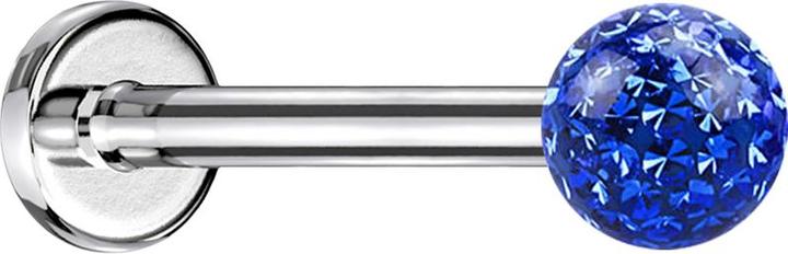Image du produit Star Piercing Micro Labret argenté avec boule de cristal bleu foncé et couche de protection en époxy (Acier chirurgical 316L, sans laiton)