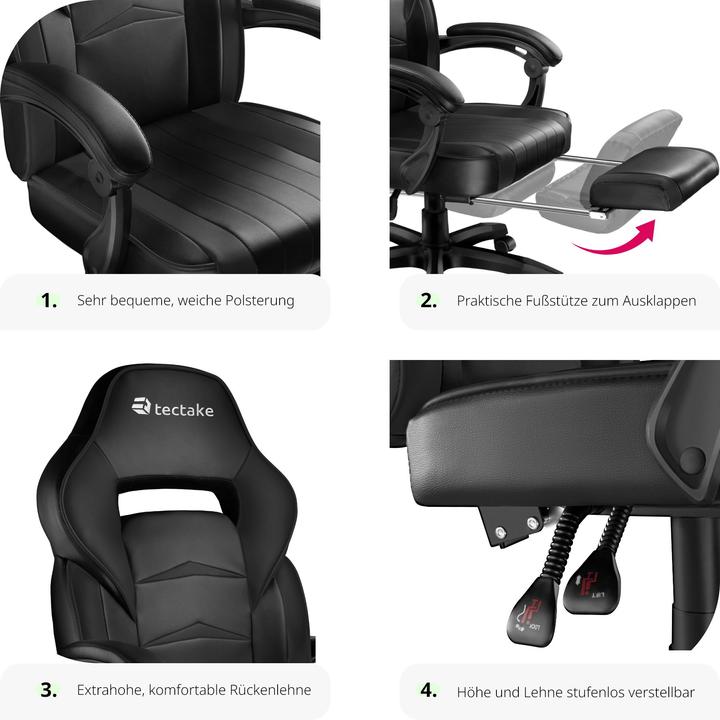 Image du produit tectake Chaise de bureau racing Comodo avec repose-pieds