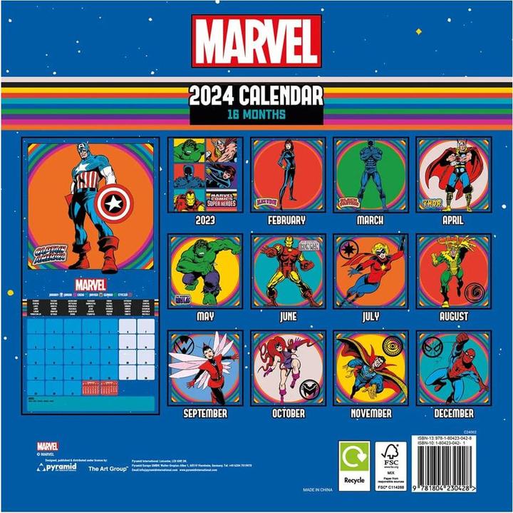 Immagine prodotto Pyramid Calendario Marvel 2024 Supereroi (30 x 30 cm, Inglese)
