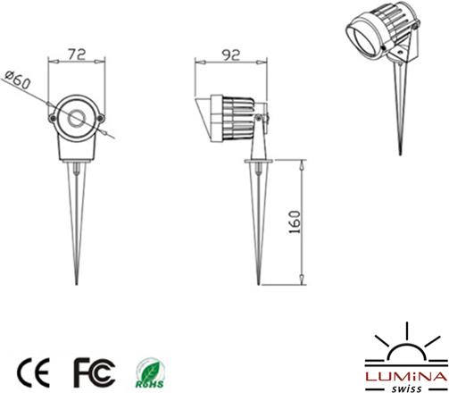 Actual product image Lumina Swiss LED Garden Spot 6W 2700K black with 5m cable (500 lm, IP65)