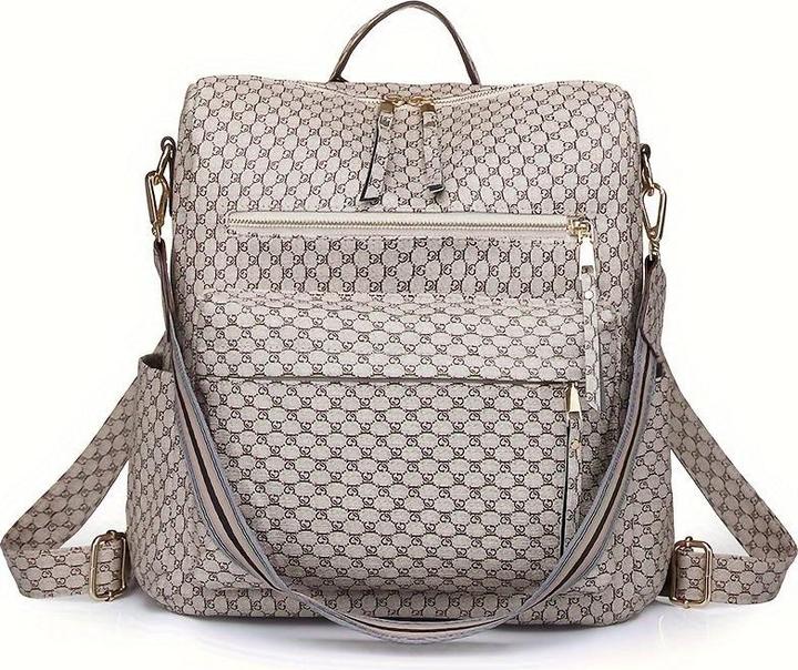Produktbild Only-Bags.Store Retro Rucksack Handtasche, Boho Strap Zwei-Wege-Umhängetasche, Mode Vegan Leder Schultasche Daypack