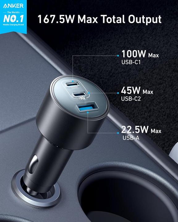 Productafbeelding Anker AUTOLADER (167,5W, 3 POORTEN) MET