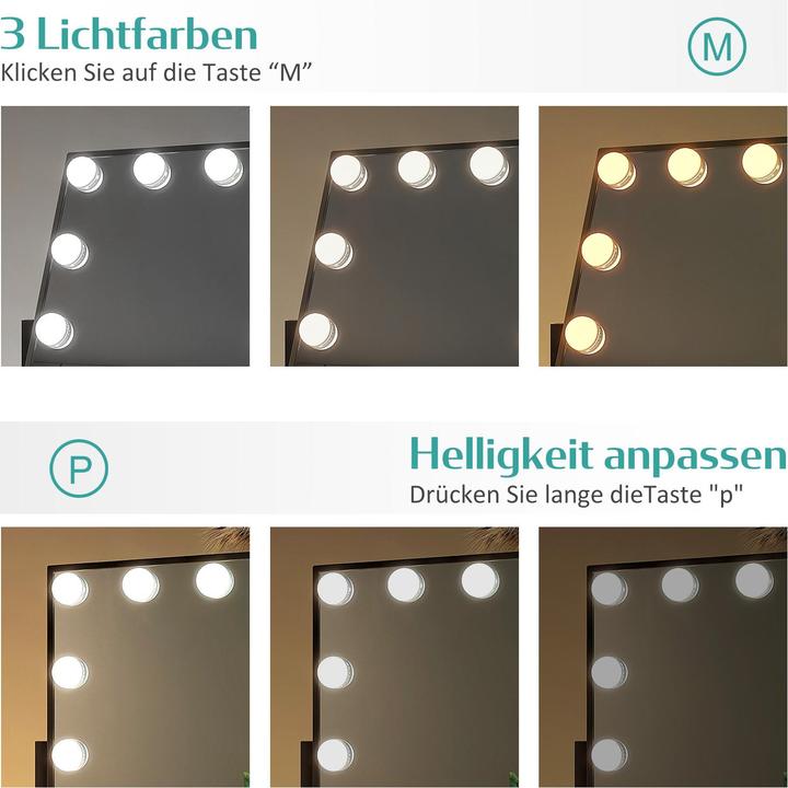 Actual product image Emke Hollywood Cosmetic Mirror with 12 Lamps, 1X+7X Magnification, 3 Colour Temperatures, 36*47cm, Black