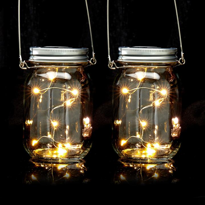 Actual product image Relaxdays Set of 2 LED Solar Mason Jars (9 x 8 x 13 cm, 2 x)