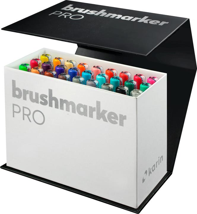 Produktbild Karin Brush Marker Pro Mini Box (M, Magenta Red, Cerise, Soft Peach, Gold, Amber, Orange red, Red, Canary, Almond, 27 x)