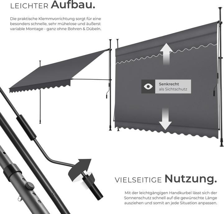 Produktbild tectake Klemmmarkise mit Handkurbel, höhenverstellbar (3.50 m)