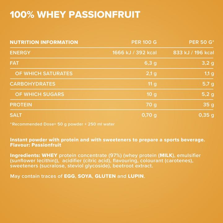 Valeurs nutritives et ingrédients IronMaxx 100% Whey Protein (sachet de 500g) (Orange, 1 pcs, 500 g)