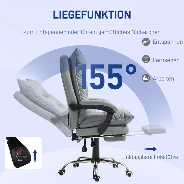 Actual product image Swisshandel24 Bürostuhl mit Liegefunktion, ergonomisch Schreibtischstuhl Drehstuhl Hellgrau