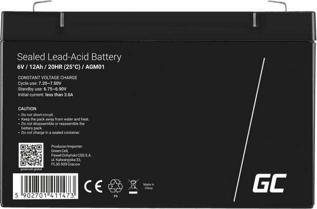 Image du produit GreenCell AGM01 (6 V, 12 Ah)
