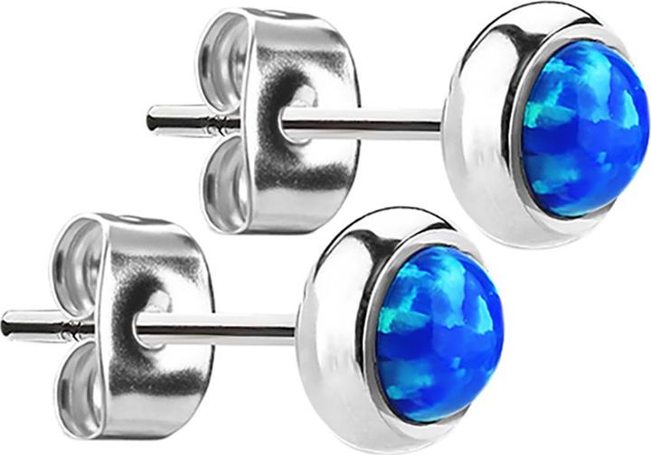 Star Piercing Ohrstecker silber mit Opal blau (ohne Messing, Chirurgenstahl 316L)