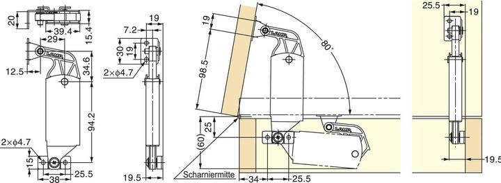 Produktbild LAMP® Schwerlast -Klappenbeschlag S-AT01, INOX, weich (1 Stk.)