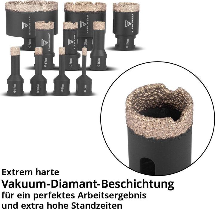 Produktbild Stahlwerk Diamant-Bohrkronen 10er Set 6-68 mm M14 für Winkelschleifer (68 mm)