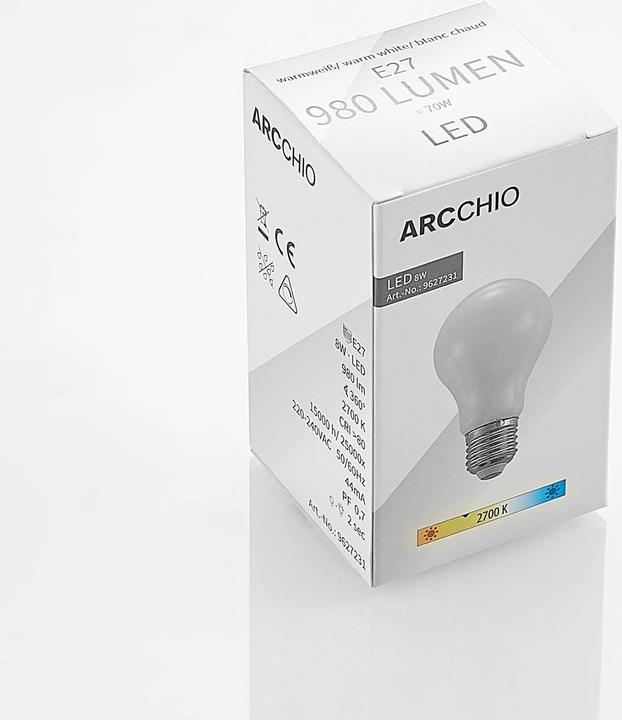 Produktbild Arcchio LED-Lampe E27 8W 2.700K dimmbar, opal (E27, 8 W, 980 lm, 1 x, E)