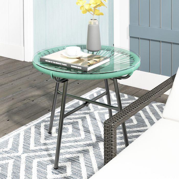 Produktbild Swisshandel24 Ratten Beistelltisch, Bistrotisch, Kaffeetisch mit Glastischplatte, Runder Gartentisch, für Terrasse