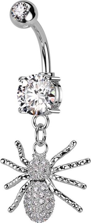 Star Piercing Banane silber mit zwei Kugeln Kristall silber Anhänger Spinne Kristallen silber (Messing, Chirurgenstahl 316L)