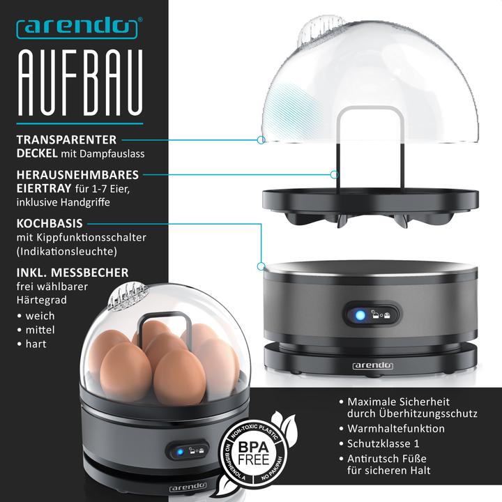 Actual product image Arendo Breakfast set, 4 slice long slot toaster with bread roll top & egg boiler for 7 eggs, grey