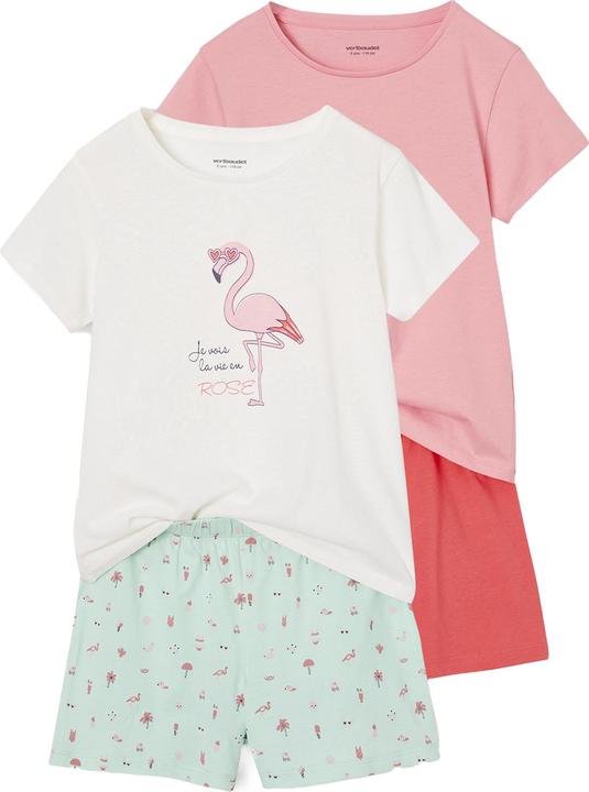 Immagine prodotto Vertbaudet 2er-Pack Mädchen Sommer-Schlafanzüge Regenbogen & Flamingo, mit Recycling-Baumwolle (110)