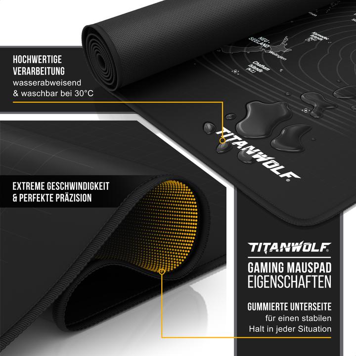 Produktbild Titanwolf Gaming Mauspad, 1600 x 600mm XXXL Speed Gaming Mausmatte, Mousepad Extragrosse Fläche, Weltkarte (XXL)