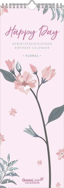 Actual product image Greenline Floral 2025 Birthday Calendar, 14,8x42cm, practical wall calendar for birthdays (German)