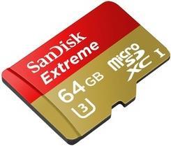 Actual product image SanDisk Extreme microSDXC with adapter (64 GB, microSDXC, U3, UHS-I)
