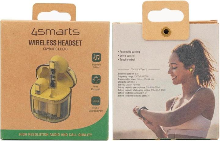 Actual product image 4smarts True Wireless Bluetooth Headphones SkyBuds Lucid yellow (ANC, 25 h, Cable)