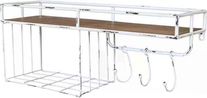 Actual product image Chic Antique Wall shelf with hooks 24 x 58 x 18 cm, white (58 x 18 x 24 cm)