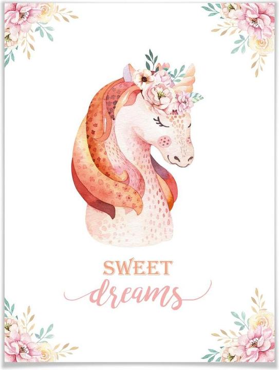 Produktbild Trenddeko Kvilis - Sweet Dreams - Einhorn mit Blumenkranz (80 x 100 cm)