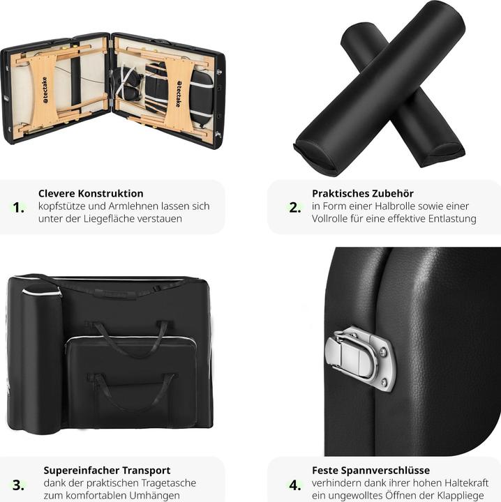 Actual product image tectake 3-zone massage table set Somwang with 7.5cm padding, castors and wooden frame