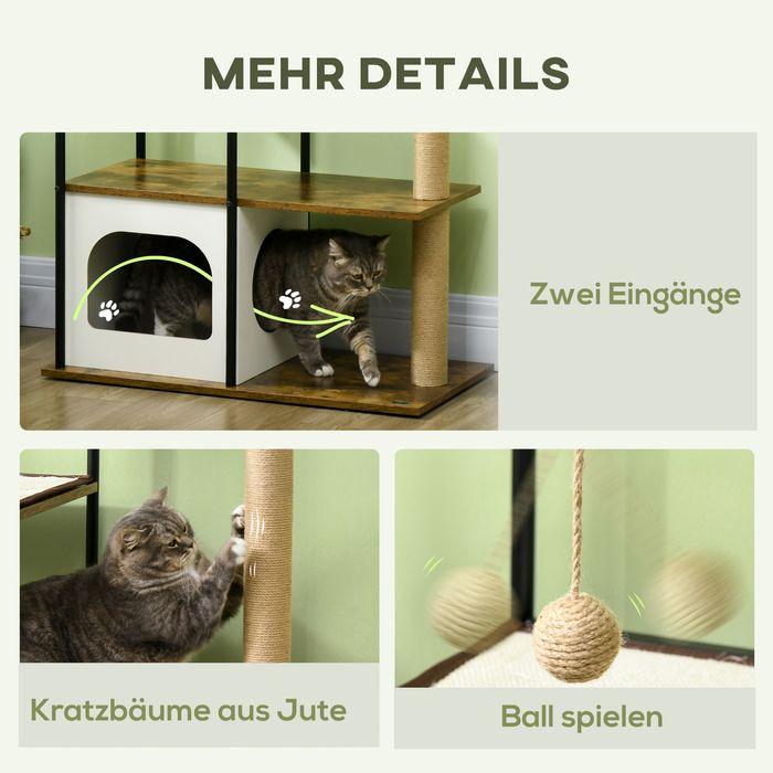 Produktbild Swisshandel24 Kratzbaum 118,5 cm Katzenbaum mit Katzenhöhle, Bett, Kratzmatte, Rustikal-Braun (118.50 cm, Rustikal-Braun)