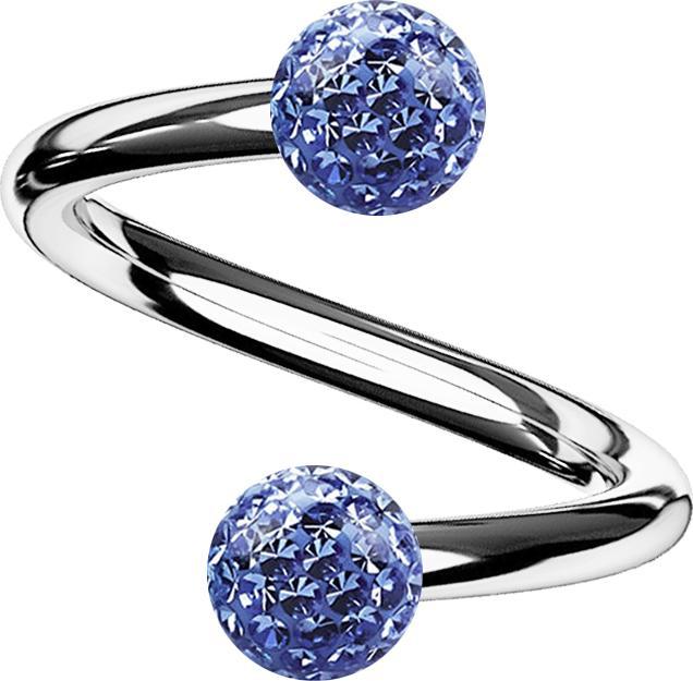 Actual product image Star Piercing Spirale silber mit zwei Kristallkugeln hellblau Epoxy Schutzschicht (without brass, Titanium G23)
