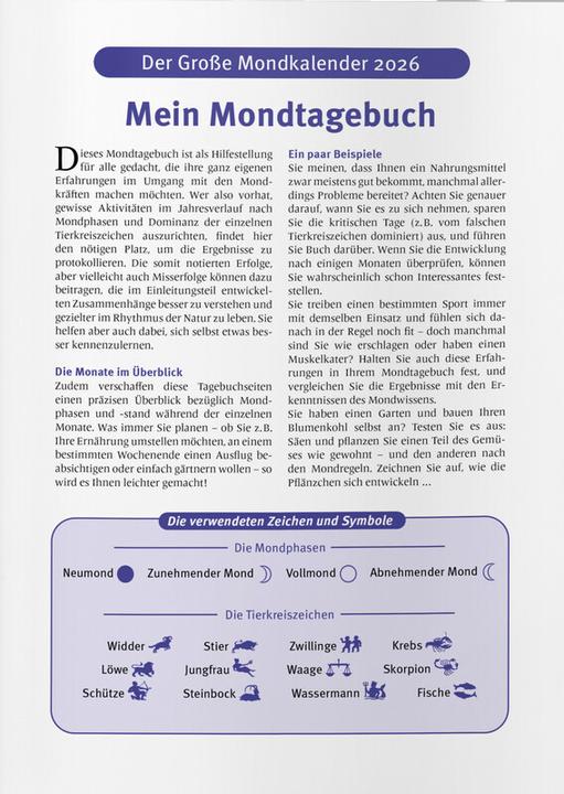 Label énergétique Heyne Ludwig Calendrier de poche Der grosse Mondkalender Tag für Tag (17 x 24 cm, Couverture rigide, Allemand)