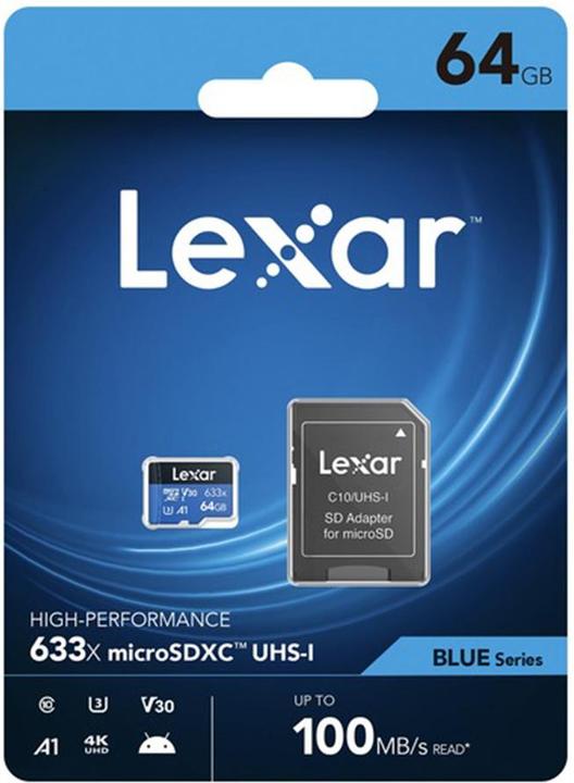 Actual product image Lexar High-Performance 633x microSDHC/microSDXC UHS-I U3 (64 GB, microSDXC, U3, UHS-I)