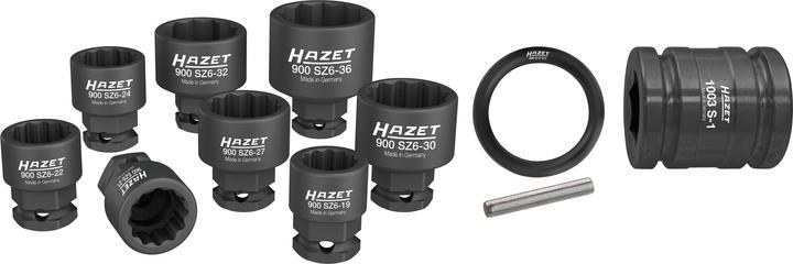 HAZET Impact, machine screwdriver socket set (double hex.) 900SZ6/11 8-pc. (19 mm, 32 mm, 27 mm, 24 mm, 36 mm, 22 mm, 21 mm, 30 mm)