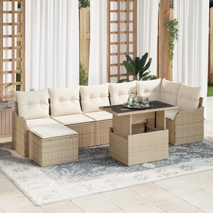 Produktbild VidaXL 8-teiliges Garten-Sofa-Set mit Kissen Beige Poly Rattan