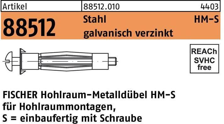 Produktbild Fischer Hohlraumdübel R 88512 HM 6 x 52 S Stahl galvanisch verzinkt (50 Stk.)