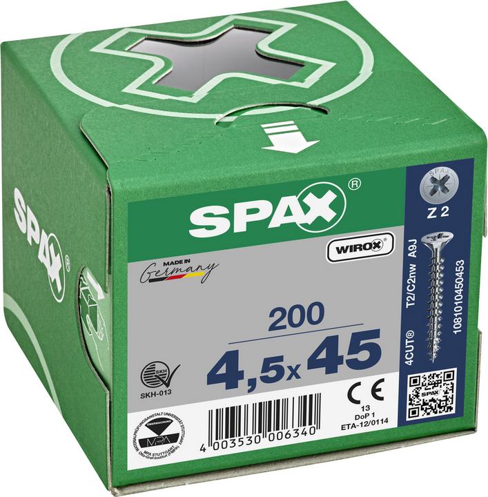 Actual product image Spax Screw R 88094 Countersunk head with point/cross recess -PZ 4.5 x 45/39-Z Galvanised steel WIROX (200 Screws per piece)