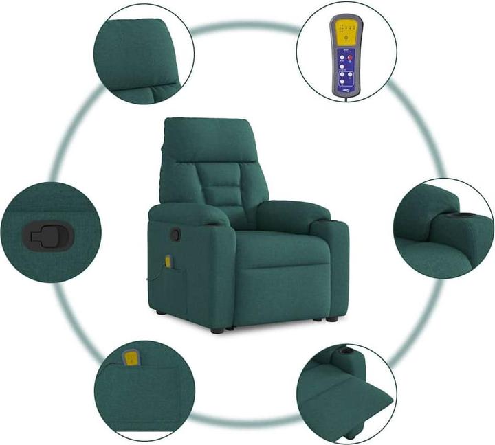 Immagine prodotto VidaXL Poltrona massaggiante con ausilio stand-up in tessuto verde scuro