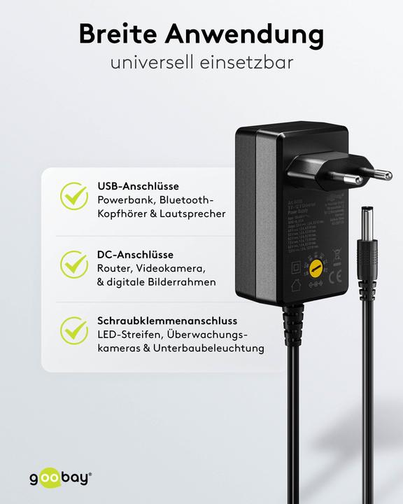 Actual product image Goobay Universal-Netzteil 3 V - 12 V